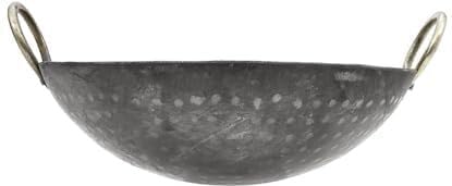 Image of Shri Gaurangi Traditional Iron Matthar Deep Bottom Kadai Frying Pan for Cooking Fry Heavy Base Iron Kadhai with Handle Handmade Silver Color Induction Friendly (8 inch)