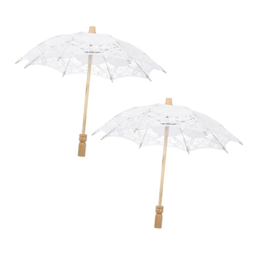 Parapluie dentelle mariée vintage blanc Ipetboom en coton léger avec manche bois (2 pièces)