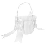 Ipetboom Blumenmädchenkorb Hochzeitskorb aus Leichtem Material mit Perlenhenkel Romantischer Spitzenblumenkorb für Hochzeitsfeier und Dekoration