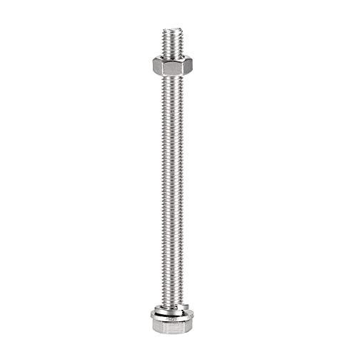 Image of uxcell M10 x 140mm Hex Head Screws Bolts, Nuts, Flat & Lock Washers Kits, 304 Stainless Steel Fully Thread Hexagon Bolts 6 Sets