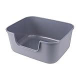 LoopTime Large Cat Litter Box with High Sides,Cat Boxes for Indoor Cats,Cat Litter Pan for Kitty,Litter Box with Low Entry,Easy to Clean,Anti-Splashing (Grey)