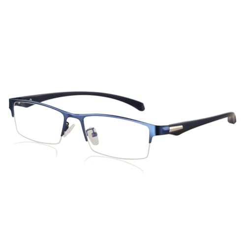 Genérico Gafas de Lectura para Hombres anteojos con Bloqueo de luz Azul Marco de Metal de Media Montura Estilo Rectangular para computadora,Azul,3.0 x