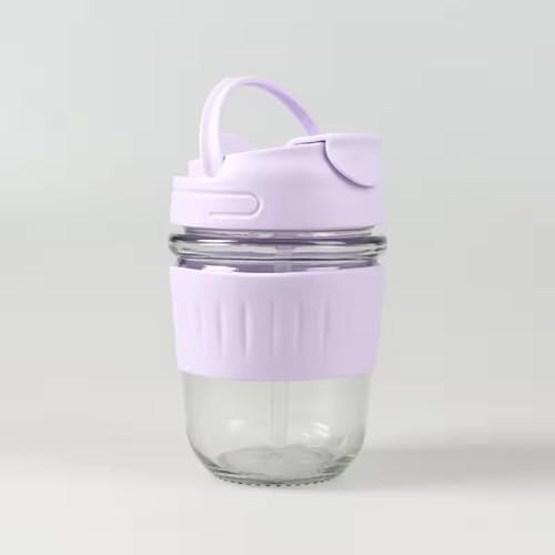 Image of Glass Mug with Straw and Lid, 350ml, Leakproof Travel Tumbler, Lavender