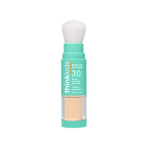 Image of Thinkkids Brush-On Sun Shield Powder Sunscreen, 0.16 oz, Broad-Spectrum UVA/UVB Face & Body SPF 30 Sunscreen with Minerals, Non-Nano Zinc Oxide, 24.5%, Vitamin E & Ceramides, For Kids & Babies