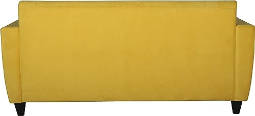 Image of Velvet Fabric & Wooden 3 Seater Sofa with Cushions for Living Room Office and Hotel Furniture (Yellow, 3 Seater)