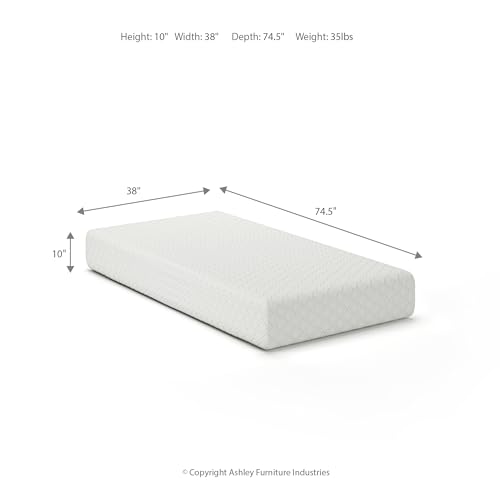 Image of Signature Design by Ashley Twin Size Chime 10 Inch Medium Firm Memory Foam Mattress with Green Tea & Charcoal Gel for Pressure Relief, Fiberglass-Free, Mattress In A Box