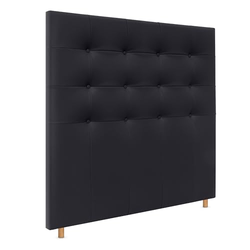 DHOME Cabecero Capitoné hasta el Suelo Cabezal 8cm tapizado ACUALINE Tela y Polipiel para Cama Dormitorio (150x120cm (150), Polipiel Negro)