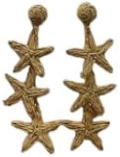Raffia Starfish Drop Earrings, Triple Star Design, Summer Beach Boho Dangle, Handmade