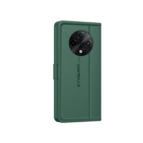 Image of KIVANO LUXE Compatible for Realme 13 Plus 5G / Realme P1 Speed 5G Luxury Handmade Leather Magnetic Flip Folio Case | Card Holder & Kickstand | Slim Protective Cover | Unisex - Green