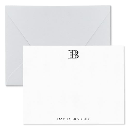 Personalized Note Cards with Envelopes Stationery Set for Men or Women with Monogram and Name - Monogrammed Stationary Flat A2 Notecards (Style #1)