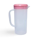 JBK Pottery 1 Quart Plastic Measuring Pitcher with Simple Lid, BPA Free, Shatterproof Beverage Jug for Iced Tea, Lemonade, Juices, Milk – Leak-Proof, Dishwasher Safe, Fridge Friendly | Pink