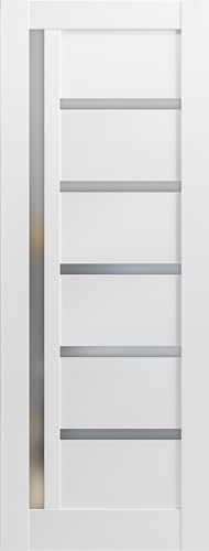 SARTODOORS Lite Slab Barn Door Panel | Quadro 4088 White Silk with Frosted Opaque Glass | Sturdy Finished Wooden Modern Doors | Pocket Closet Sliding-18 x 80"-Frosted Glass