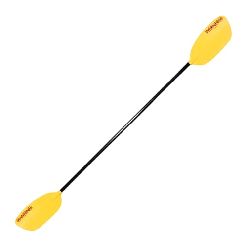 Werner Paddles Rio FG 1 Piece Straight Shaft Kayak Paddle - Lightweight Fiberglass-Reinforced Paddle for Whitewater - Yellow - 197 cm (Standard Shaft Diameter - R30 Feather Angle)