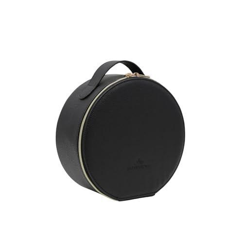 Impressions Vanity RIO Makeup Case with LED Makeup Mirror, Faux Leather Exterior and Top Handle, Gold Hardware, Adjustable Brightness, and Removable Brush Pocket with Double Zipper Closure (Black)