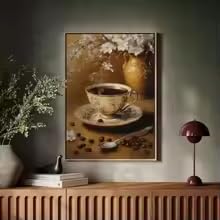 Affiche café minimaliste pour réchauffer une décoration murale blanche