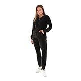 Nolihoo Tuta da donna da allenamento, per il tempo libero, in velluto, morbida, con chiusura lampo, 2 pezzi, per interni ed esterni, Nero , M