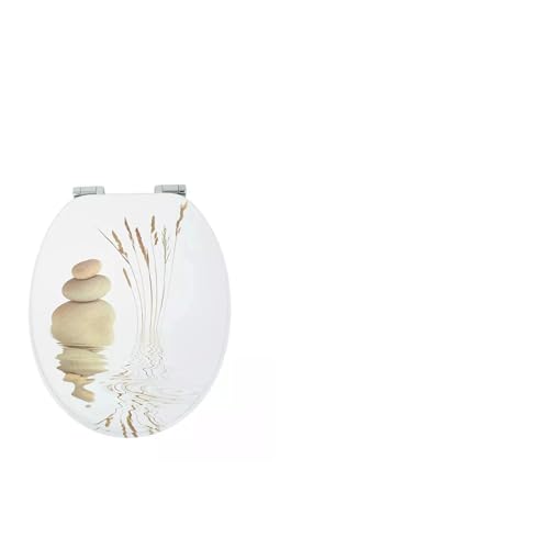 18 MDF Toilet Seat Universal Adjustable Fit Most Toilets Oval Seat┃Bathroom Standard Wooden MDF Toilet Seat | WC SEAT +Fittings (Pebbles & Grass Novelty)