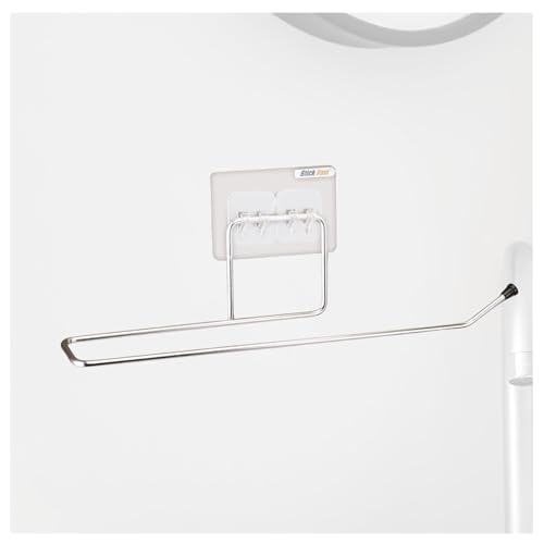 Image of Stainless Steel Adhesive Wall-Mounted Long Towel Hanger, Toilet Paper Holder for Kitchen & Bathroom, Stick-On Hook Rack for Napkins, Paper Towel, or Accessories, No Drilling Required (Chrome)
