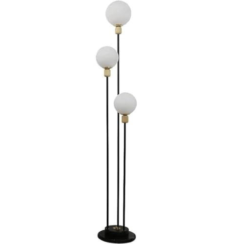 AMULONG Retro Lámpara de Pie Lámpara De Pie De Estilo Nórdico Lámpara De Pie De Metal con 3 Lámparas Altas con Pantalla De Vidrio Base De Mármol Resistente Lámpara de Pie para Salón(Black)