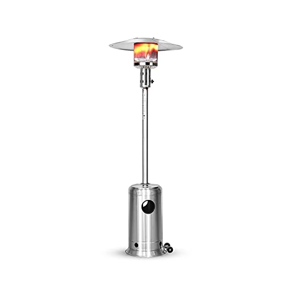 Legacy heating 88 inch patio heater 47000 btu standing heater with wheels stainless steel burner gas propane patio heater for outdoor garden use porch party deck  urban country home decor