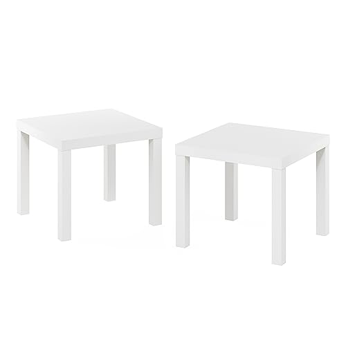Image of Furinno Classic Homey Square Parsons Side End Table, Set of 2, White | 1.8 inch Triple Thick Tabletop, Modern End Table, Simple Night Stand, Bedside Table, for Living Room, Bedroom