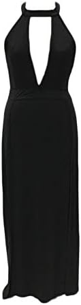 Velius Women Sexy Hollow Out Halter Wrap Sleeveless Plain Pleated Slit Casual Long Maxi Dress - Image 5