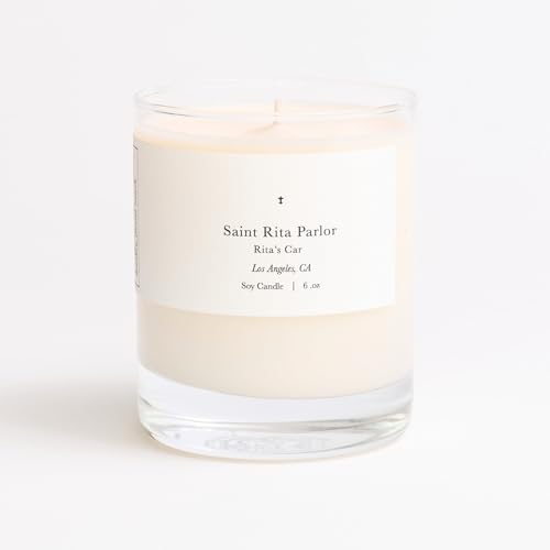 Saint Rita Parlor Luxury Scented Candle – Aesthetic Soy Candle with Notes of Sandalwood, Tobacco & Leather, Long Burning, Clean Ingredients, Hand-Poured in The USA, 6oz – Rita’s Fragrance