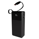 オウルテック モバイルバッテリー 10000mAh PD30W対応 USB Type-Cケーブル一体型 デジタル表示搭載 USB Type-C入出力 USB Type-A出力 ブラック OEC-LPB10026C-BK