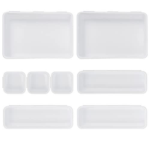 8 Pz Cassetto Organizzatore Cassetto di Plastica Divisore di Cancelleria Cassetto Organizzatore Scrivania Contenitore di Stoccaggio per Make-up Scrivania Bagno Ufficio Cucina (3 Dimensioni, Bianco)