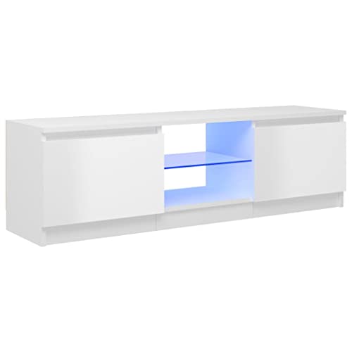 vidaXL Meuble TV avec Lumières LED Armoire Basse Centre de Divertissement Meuble Stéréo Salon Salle de Séjour Maison Blanc Brillant 120x30x35,5 cm