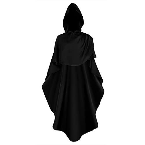 Awrvia Halloween Kostüm Damen Langer Umhang mit Kapuze Unisex Karneval Hexenkleid Cosplay Mantel Steampunk Cape für Erwachsene Robe Mittelalter Gothic Kleidung Fasching Kapuzenpullover Cover