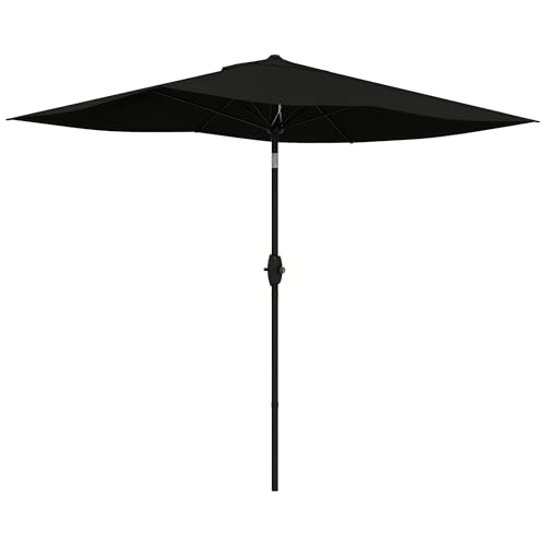 Outsunny 3 x 2 m Garden Parasol Umbrella with Aluminium Pole, UPF 50+ Rectangular Outdoor Table Parasol Sun Shade with Crank & Push Button Tilt, Metal Ribs, Black