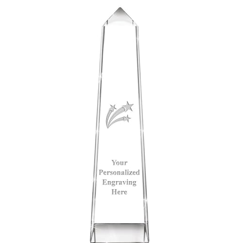 Crown Awards Personalized Crystal Trophy, 9 1/4" Engraved Three Stars Summit Monument Crystal Award Prime