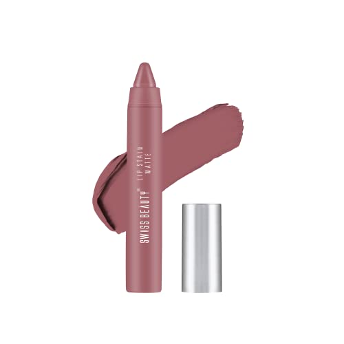 Swiss Beauty Stain Matte Lipstick | Long Lasting, Hydrating & Lightweight Lipstick | Hot Nude, 3.4gm|