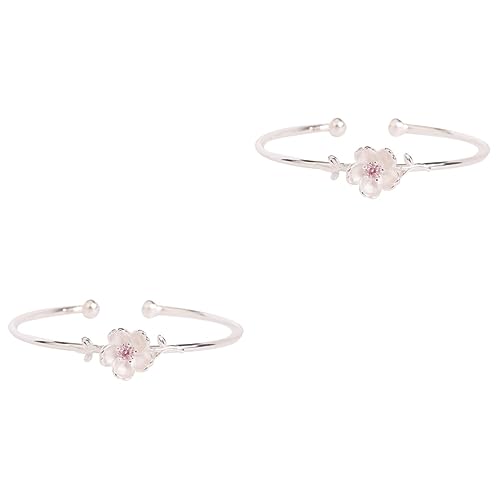 Jewellery 2 Pulseras chapadas en Plata para niñas y Mujeres con Apertura de Diamante Rosa y Cristal de Cereza Jewellery