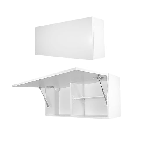Milionmeblicom Badezimmerschrank Laura Hängeschrank Badezimmermöbel Klappbarer Badezimmer Wandschrank Teleskopöffnung - Mattweiß/Mattweiß, Maße 39 x 90 x 23 cm