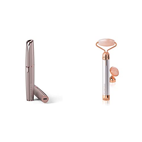 Finishing Touch Flawless Next Generation Brows, Eyebrow Hair Trimmer – Rechargeable, Blush & Contour, Electric Rose Quartz Roller and Face Massager – AA Battery Included