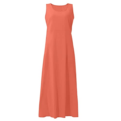 Plus Size Cotton Linen Summer Dresses for Curvy Women 2025 Sleeveless Maxi Vacation Beach Sundresses with Pockets