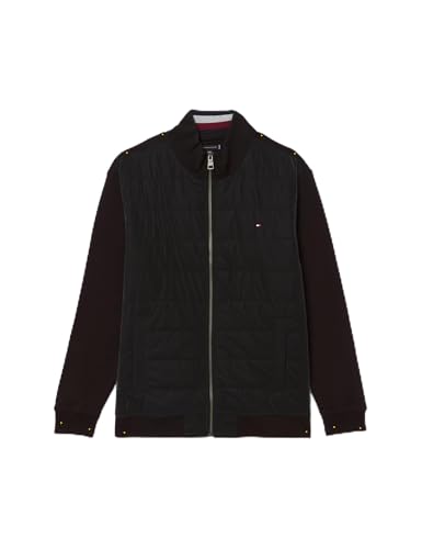 Tommy Hilfiger Men’s Mix Media Zip Jacket with Stand Collar, Black (Black), XXL