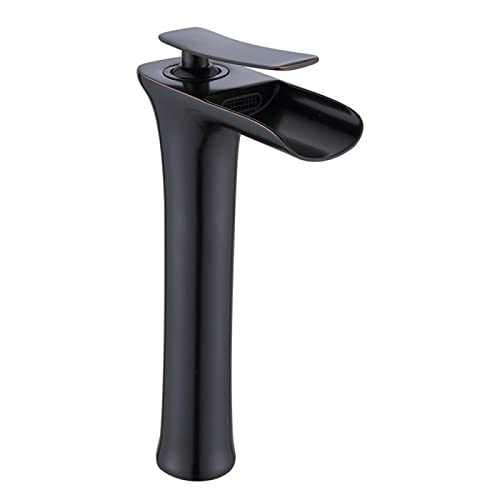 Montaje de grifo de agua caliente y fría negro de caño alto estilo cascada LWX