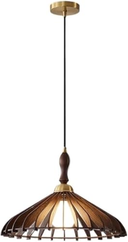 E26 Base Wooden Slatted Fan Pendant Light Walnut Hanging Ceiling Lamp Nordic Style for Dining...