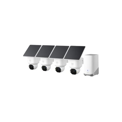 eufy Kit de 4 caméras Security SoloCam E42 (HomeBase S380), caméra solaire 4K sans fil pour dehors, suivi IA, stroboscope, rotation et inclinaison, reconnaissance faciale, stockage local jus