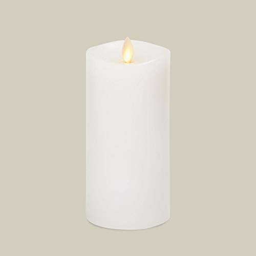Luminara Flameless Slim Pillar Candle, Flickering Real Flame Effect, Melted Edge, Smooth Wax, Unscented, White, Real Wax, LED Battery Operated