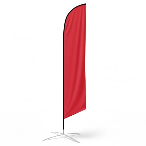 Image of The Flag Company Solid Red Color Feather Flag 8ft - Includes X-Base with Water Bag & Poles | Durable Flag for Schools, Businesses & Events