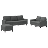 vidaXL Juego de Sofás 3 pzas, Sillones de Televisión con Cojines, Sofás de Descanso Relax, Asientos Tapizados para Salón, Tela Gris Oscuro