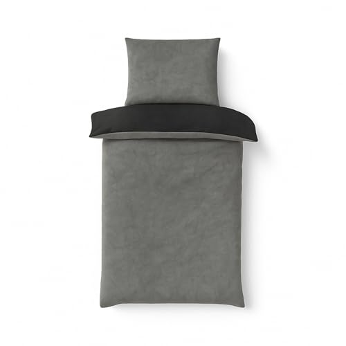 ZIRVEHOME Winter Bettwäsche 135x200 cm. 2 teilig Cashmere Touch Fleece Kuschelig, Warm und Flauschig Grau-Schwarz