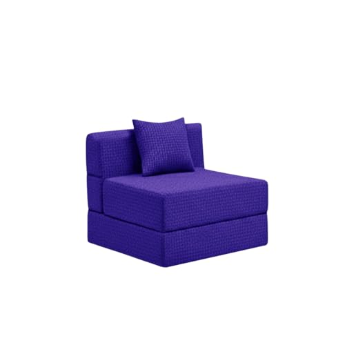 Image of Modern Jute Fabric Sofa Cum Bed with Cushion | 1-Seater Convertible Sleeper Sofa | Space Saving Folding Couch for Living Room, Bedroom & Guest Room-Purple