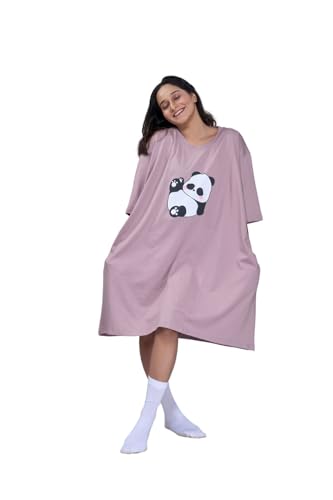 Image of LAMA STORE Women's Printed Oversized T-Shirt Dress, Cotton, 3 /4 Sleeve Length, Casual Loose Fit, Comfort Wear Extra Comfy Oversized Printed Pocket T-Shirt Dress