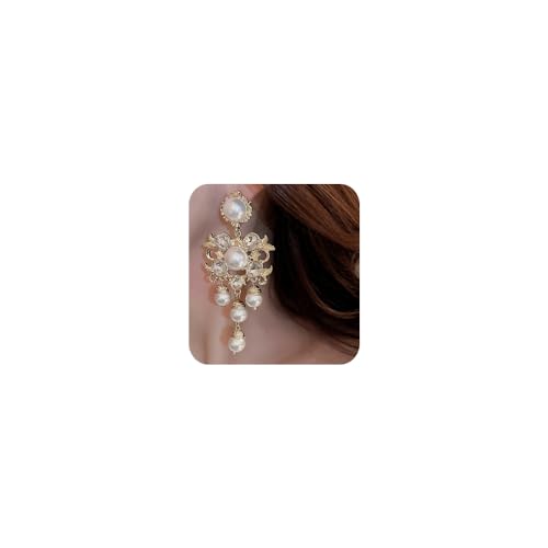 BERYUAN Pearl Crystal Tassel Drop Earrings Gold Plated Statement Dangle Earrings Sparkle Rhinestone Pearls Dangle Drop Earrings Wedding Jewelry Statement Chandelier Earrings for Women