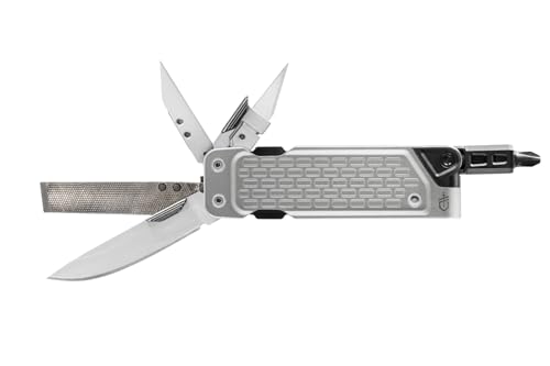 Gerber Herramienta multifunción con 7 funciones, Cuchillo de hoja lisa, LockDown Drive, Acero inoxidable/5Cr15MoV, Plateado, 31 003705